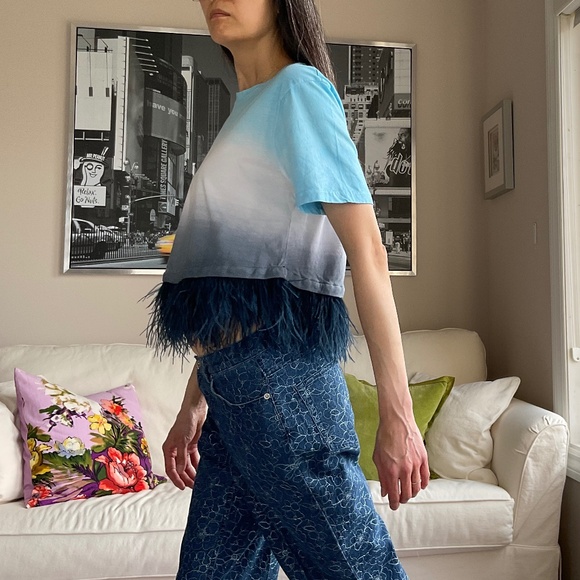 Opening Ceremony Gradient dyed t-shirt with feather hem trim - Picture 4 of 6